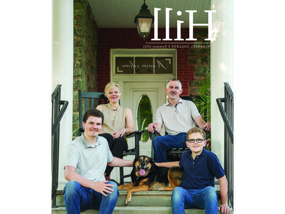 The Hill Magazine Summer 2021 Cover - Julia Jasken with husband and 2 sons on steps of President's House