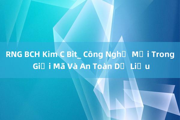 RNG BCH Kim C Bit_ Công Nghệ Mới Trong Giải Mã Và An Toàn Dữ Liệu